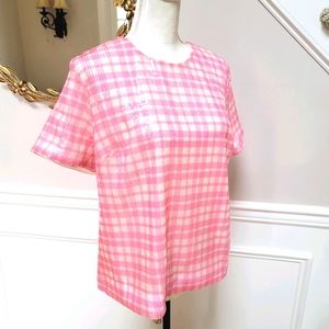 🆕 J Crew Sequin Gingham Plaid Top Pink Ivory